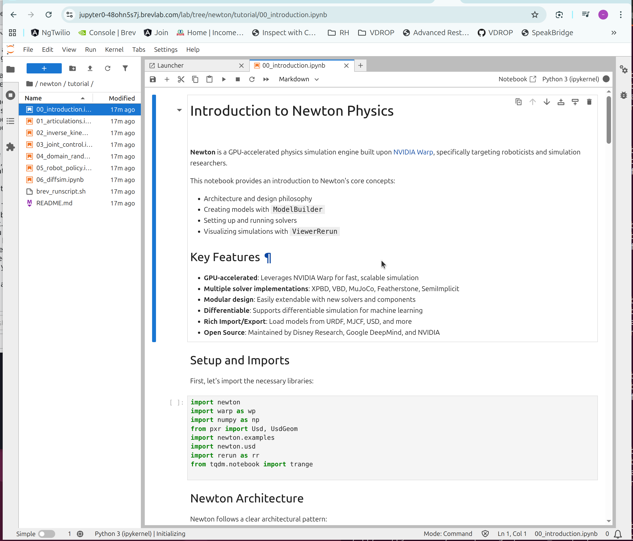 Newton introduction Jupyter notebook showing key features