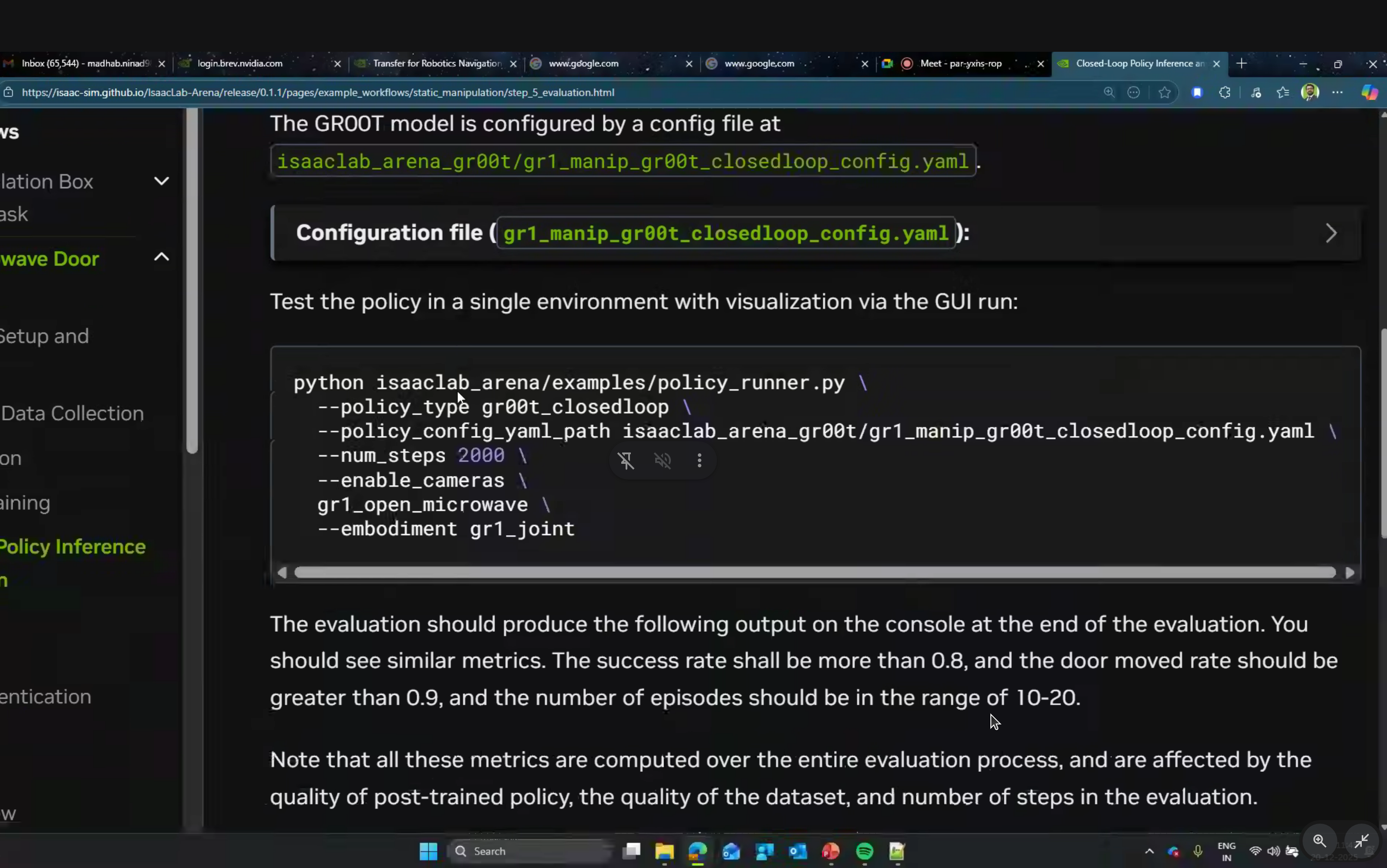 Policy testing command with expected metrics