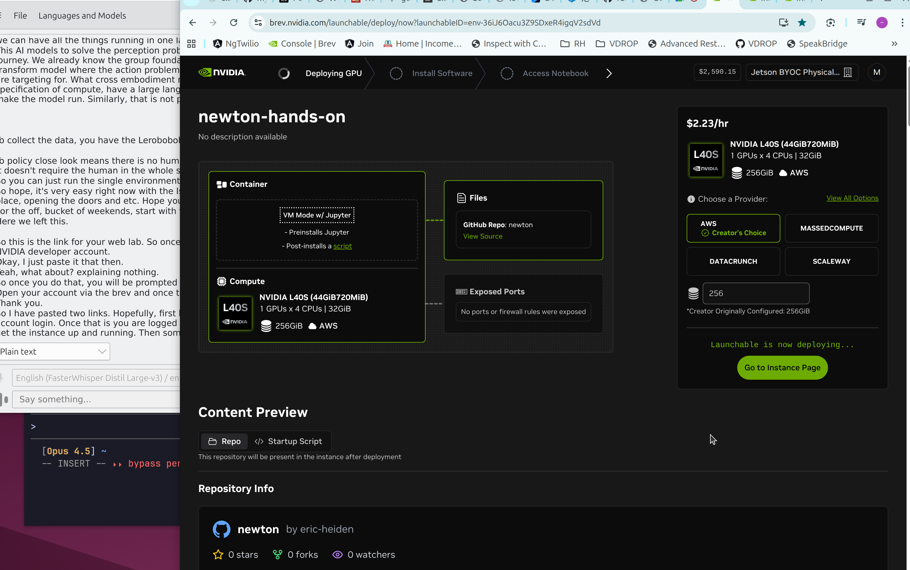 Container and compute settings with L40S GPU