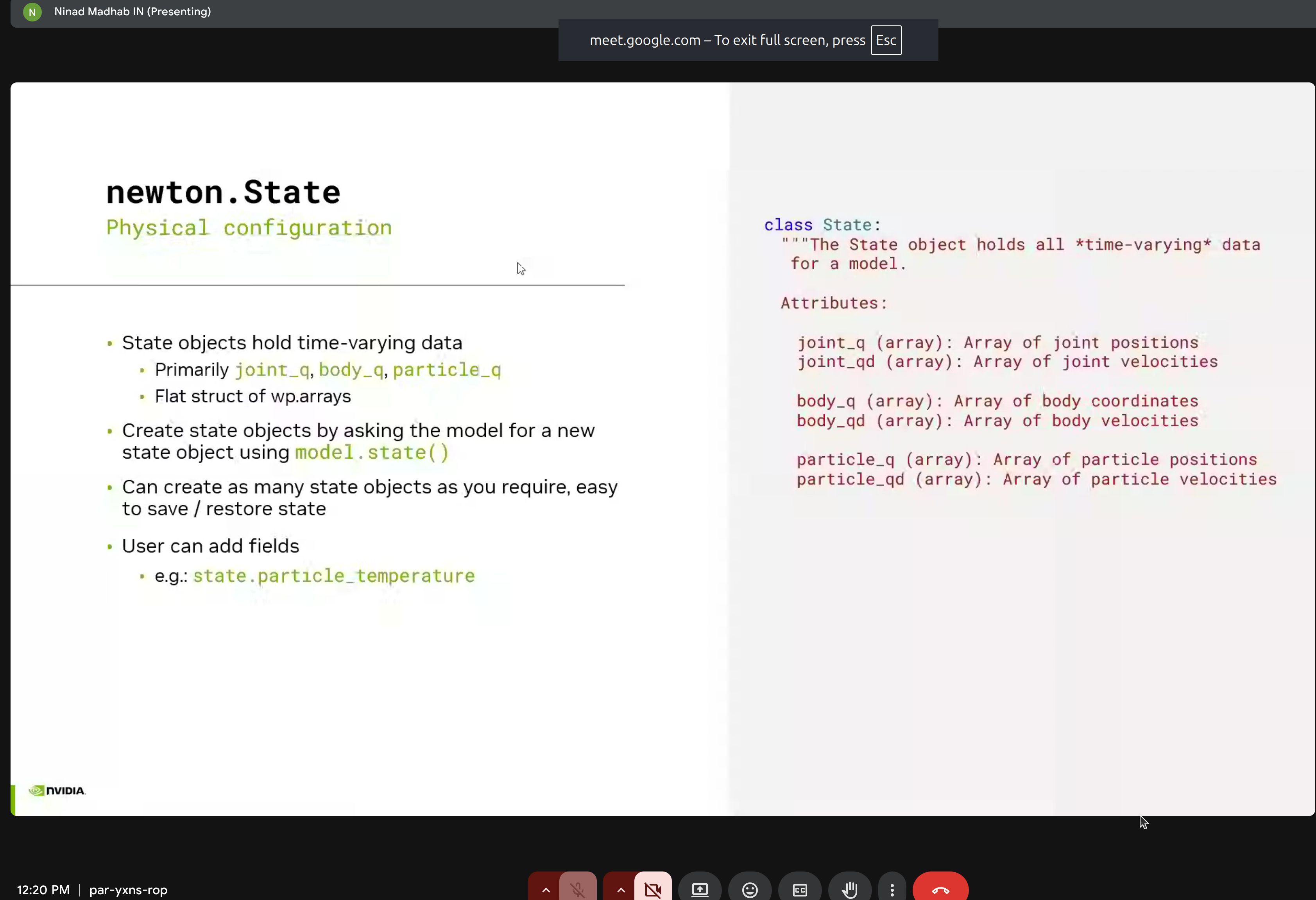 Class definition with all state attributes