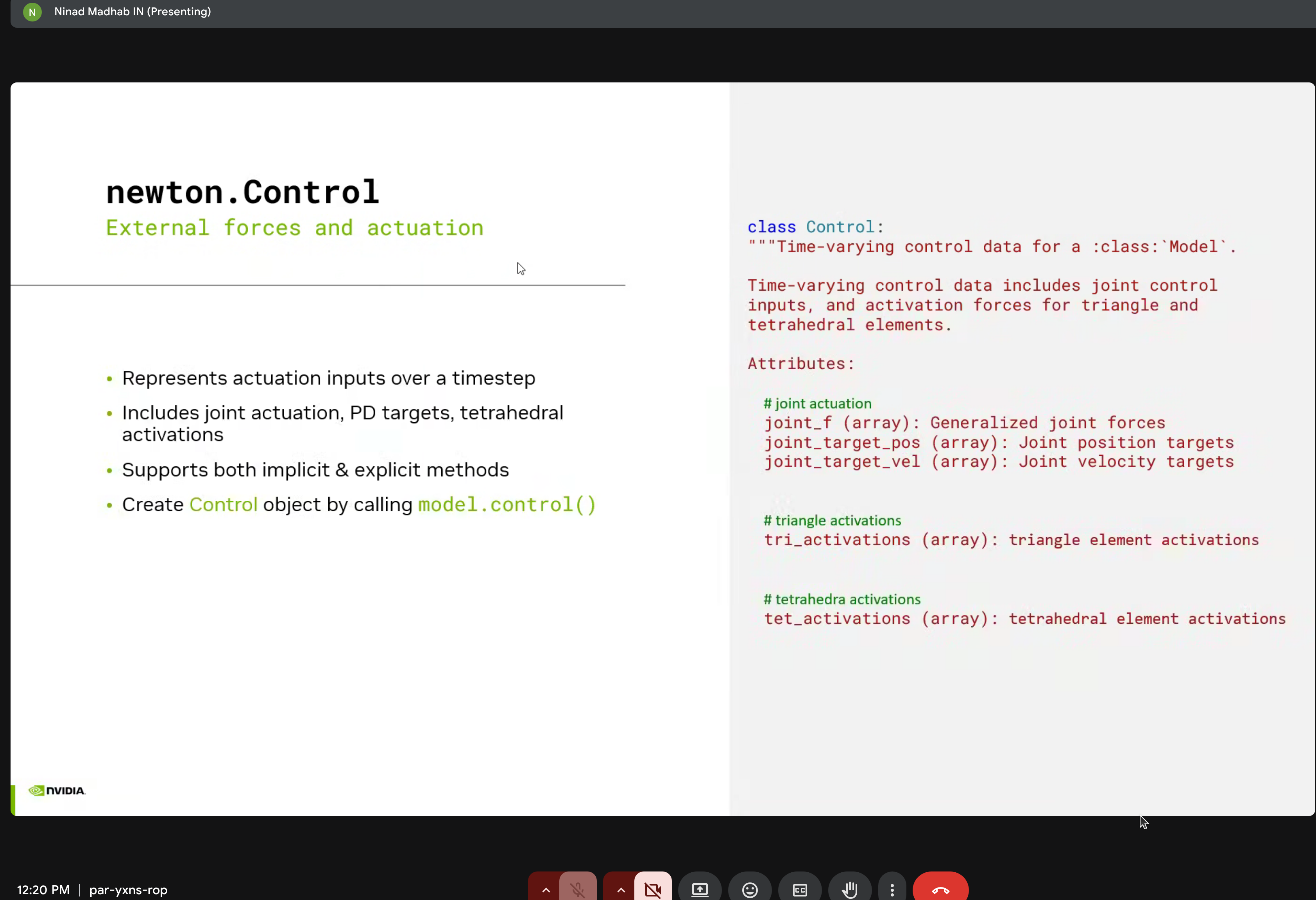 Control class for external forces and actuation