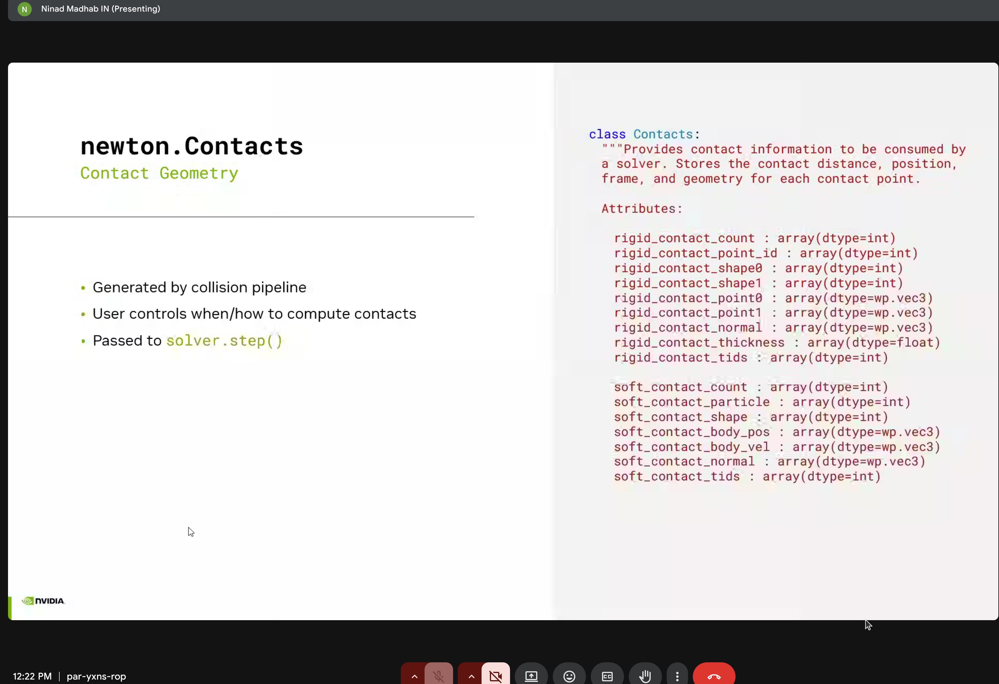 Contacts class for contact geometry