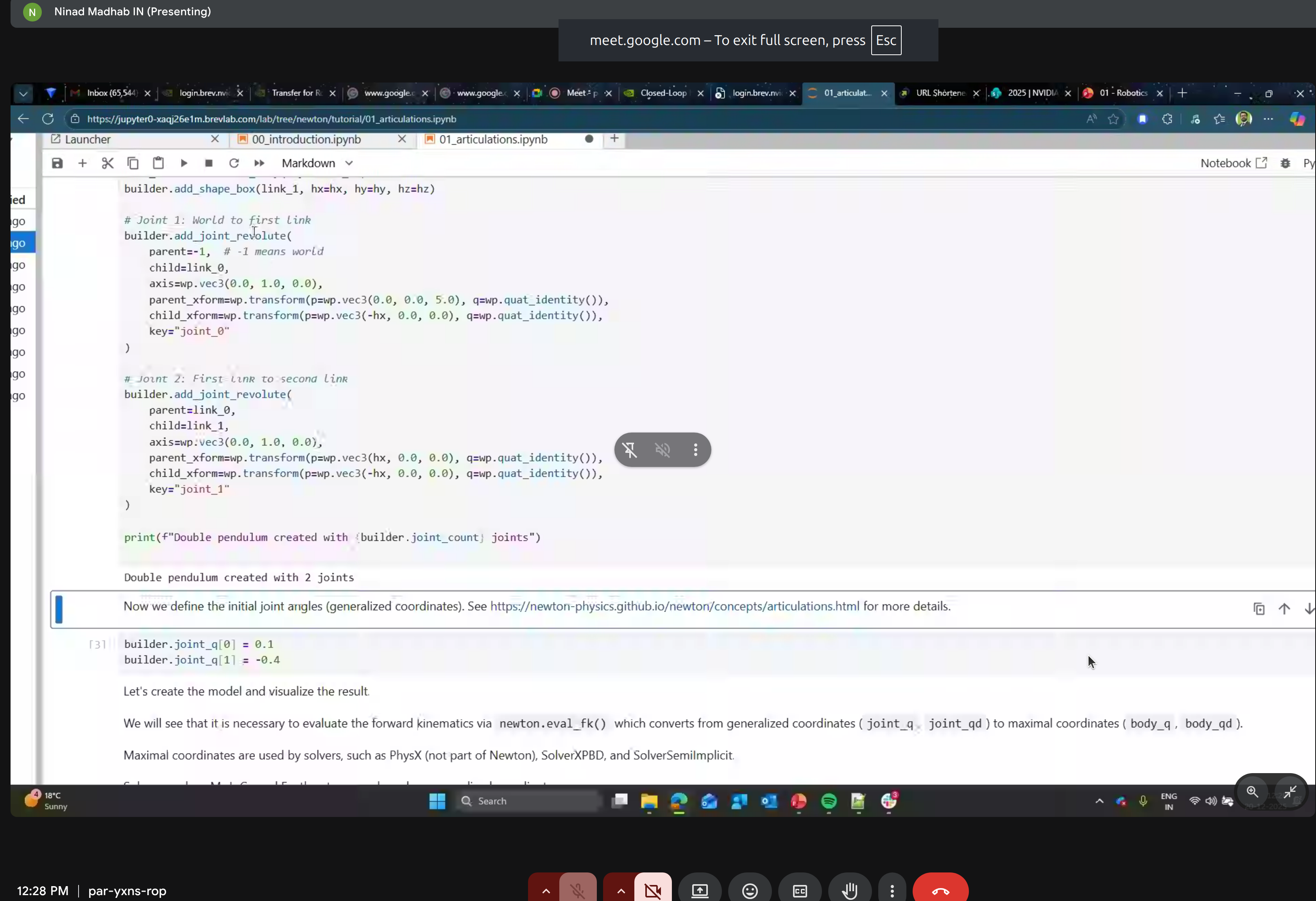 Python code for creating double pendulum