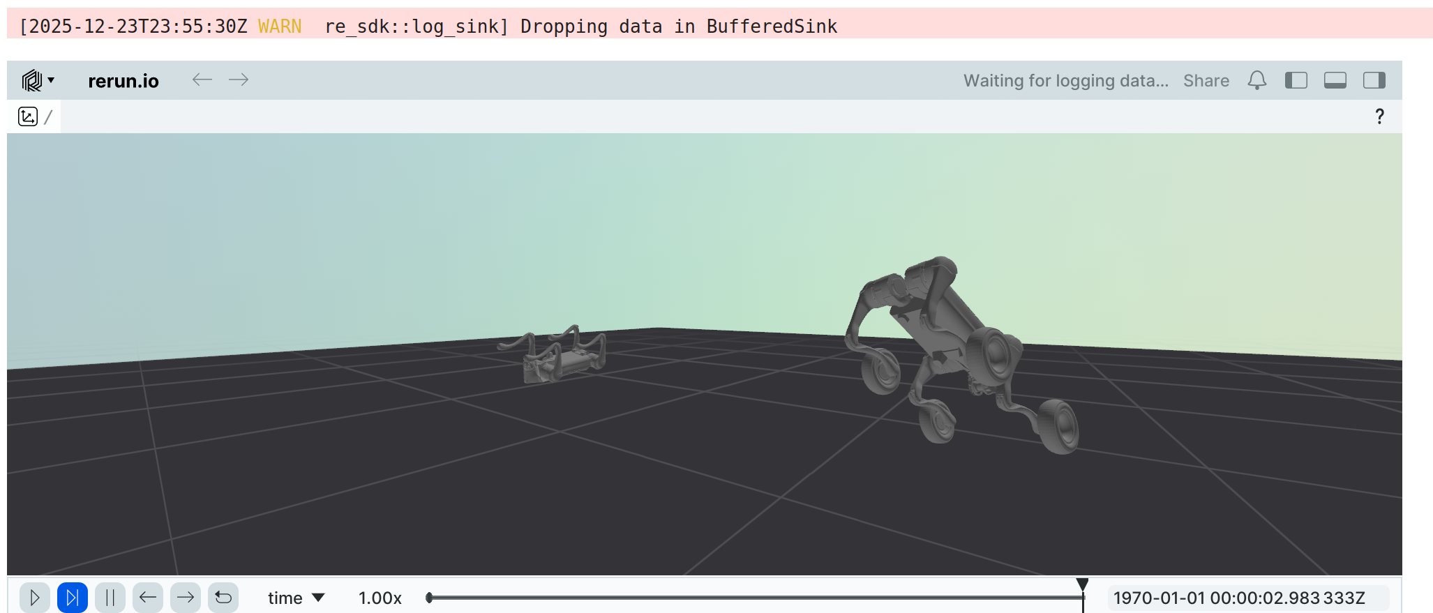 Go2W wheeled robot in Newton physics viewer with proper wheel collision and visuals